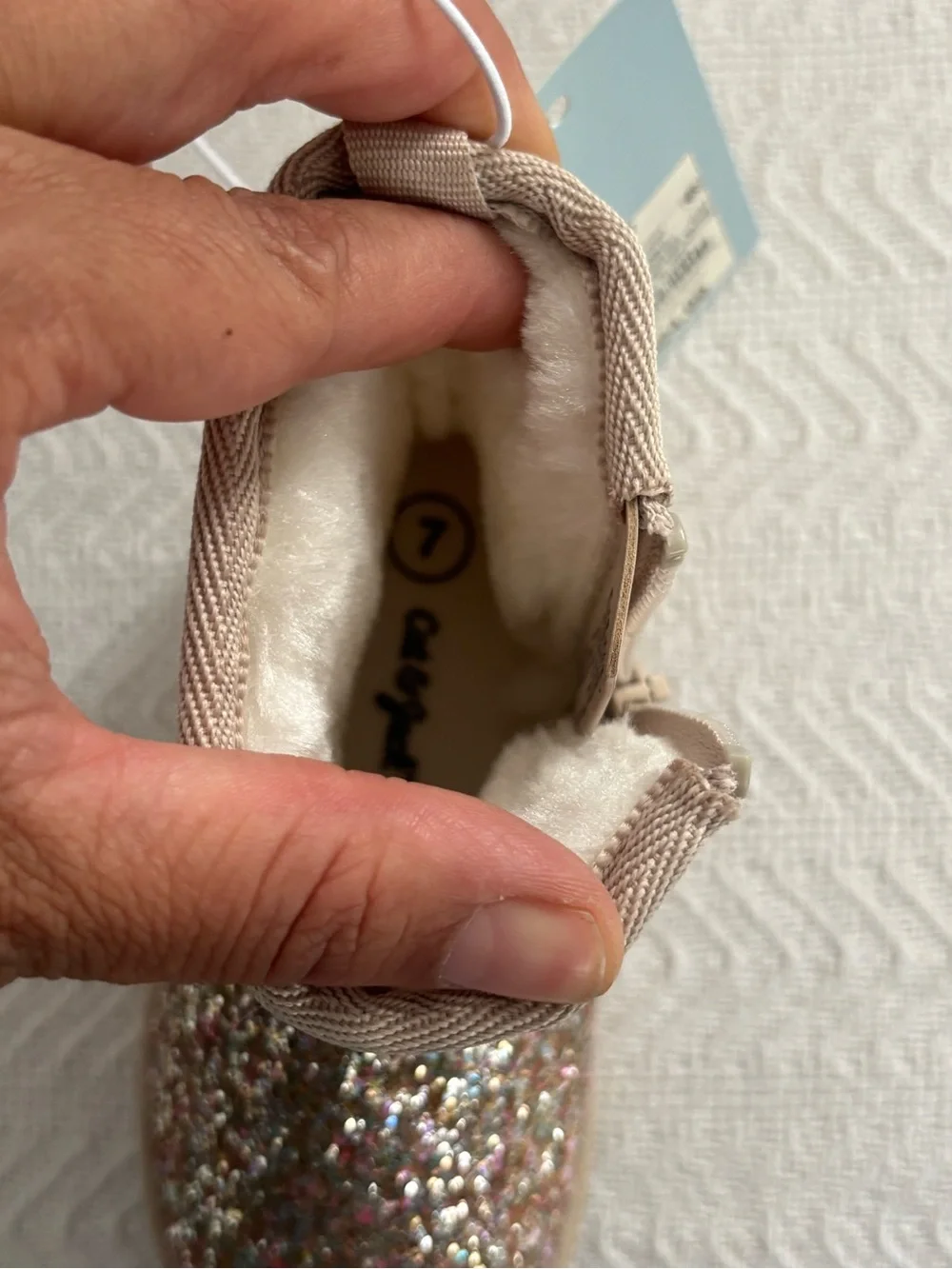 Kids Glitter Ankle Boots in Tan with Multicolor Sparkle